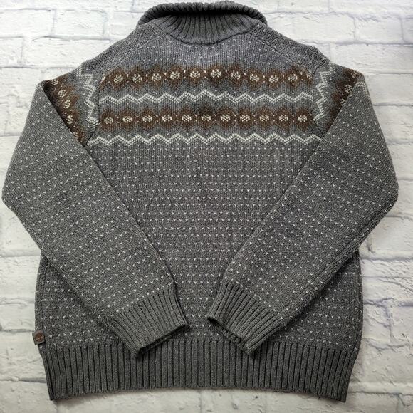 Gray Timberland Convertible Button Mock Turtleneck Fair Isle Sweater size Large - Picture 5 of 16